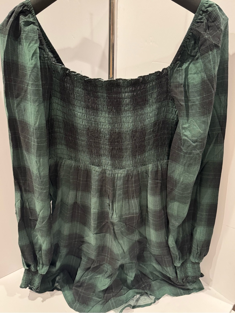 Love Fire Buffalo Plaid Babydoll Dress Long Sleeve Smocked Dress Small